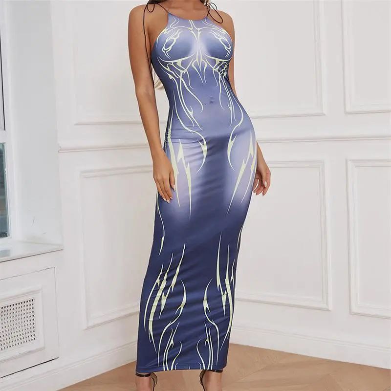 Vestido «Illusion Body» ajustado con estampado 3D y tirantes finos